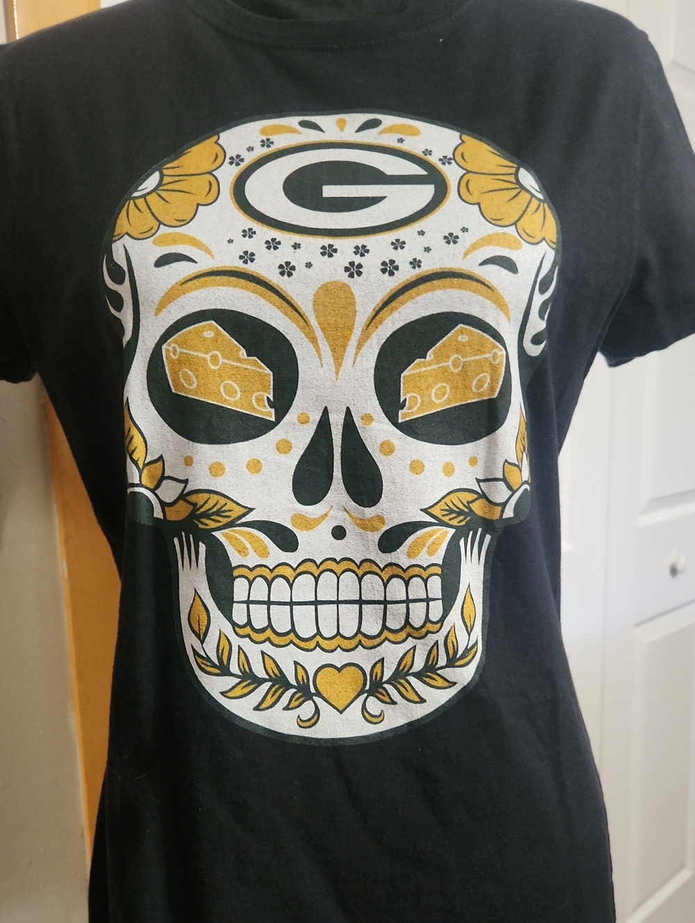 Green Bay Packers Sugar Skull Black short sleeve Tee